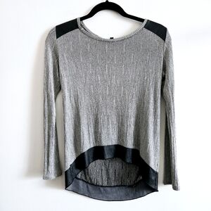 GENERATION LOVE I XS/S New York Silver Metallic Blouse with faux leather accents